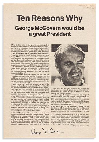 (POLITICIANS.) Group of 7 items Signed, mostly by 20th-century American senators: Eugene J. McCarthy * George McGovern (3) * Jacob Javi